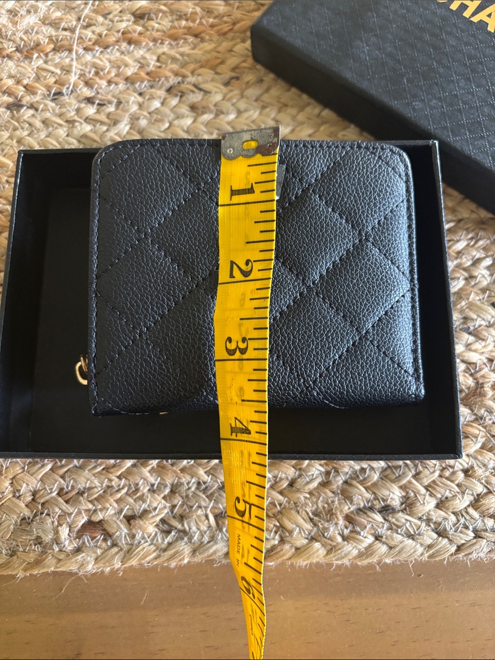 Black Quilted Leather Small Wallet with Gold CC Charm and Chain - Picture 8 of 9